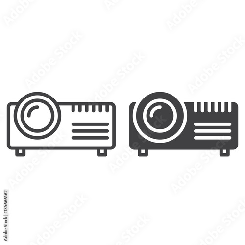 Digital projector line and solid icon, outline and filled vector sign, linear and full pictogram isolated on white. Symbol, logo illustration
