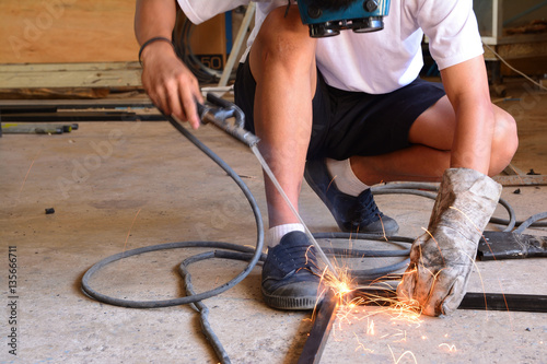 Students are trained welding, Sparks from welding