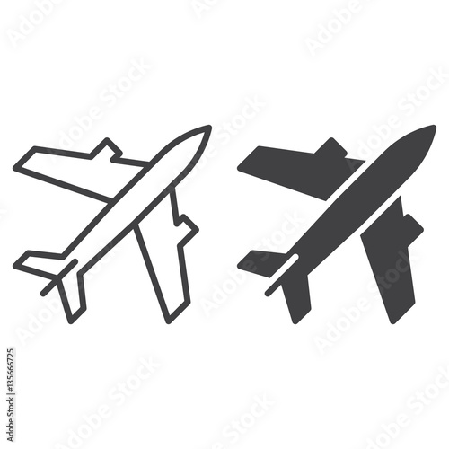 Plane, airport line and solid icon, outline and filled vector sign, linear and full pictogram isolated on white. airplane mode symbol, logo illustration