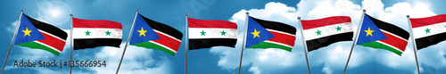 south sudan flag with Syria flag, 3D rendering