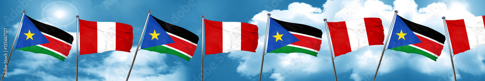south sudan flag with Peru flag, 3D rendering south sudan flag with Peru flag, 3D rendering