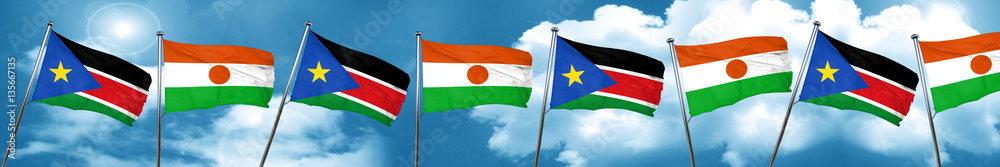 south sudan flag with Niger flag, 3D rendering south sudan flag with Niger flag, 3D rendering
