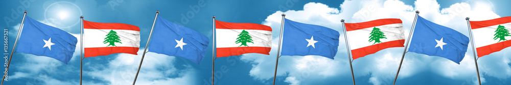 Somalia flag with Lebanon flag, 3D rendering Somalia flag with Lebanon flag, 3D rendering