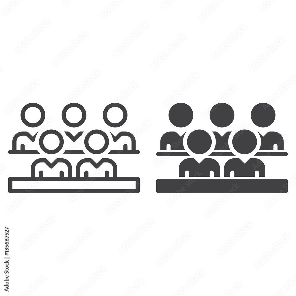 Group of people line and solid icon, outline and filled vector sign, linear and full pictogram isolated on white. Audience symbol, logo illustration Group of people line and solid icon, outline and filled vector sign, linear and full pictogram isolated on white. Audience symbol, logo illustration