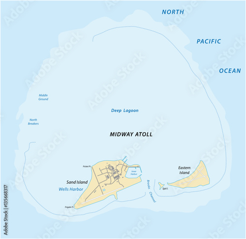 Vector map of the Midway Atoll in the Northern Pacific Ocean photo
