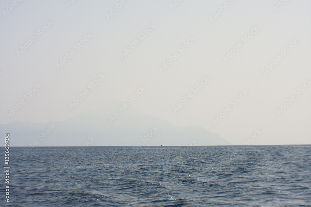 Landscape with water and Mount Athos in the background - Aegean sea, Greece
