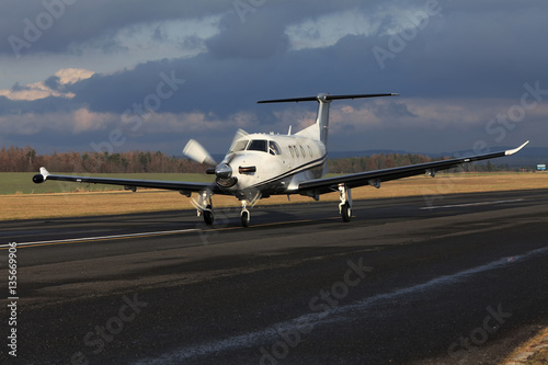 Single turboprop aircraft, airplane taking off