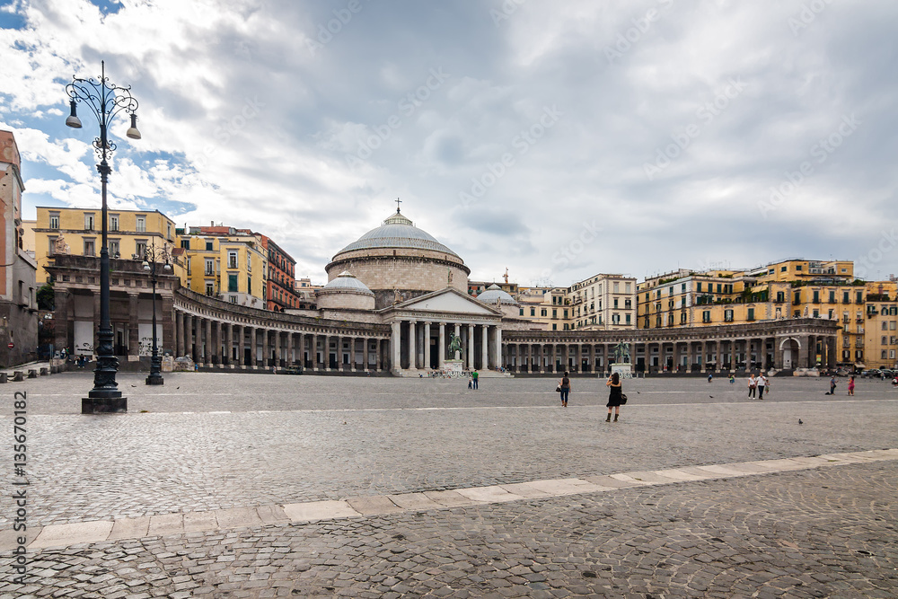 Plebiscito's Square and S. Francis of Paola Basilica, Naples, Campania region, Italy.