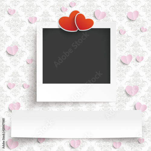 Instant Photo Banner 2 Hearts Ornaments Wallpaper