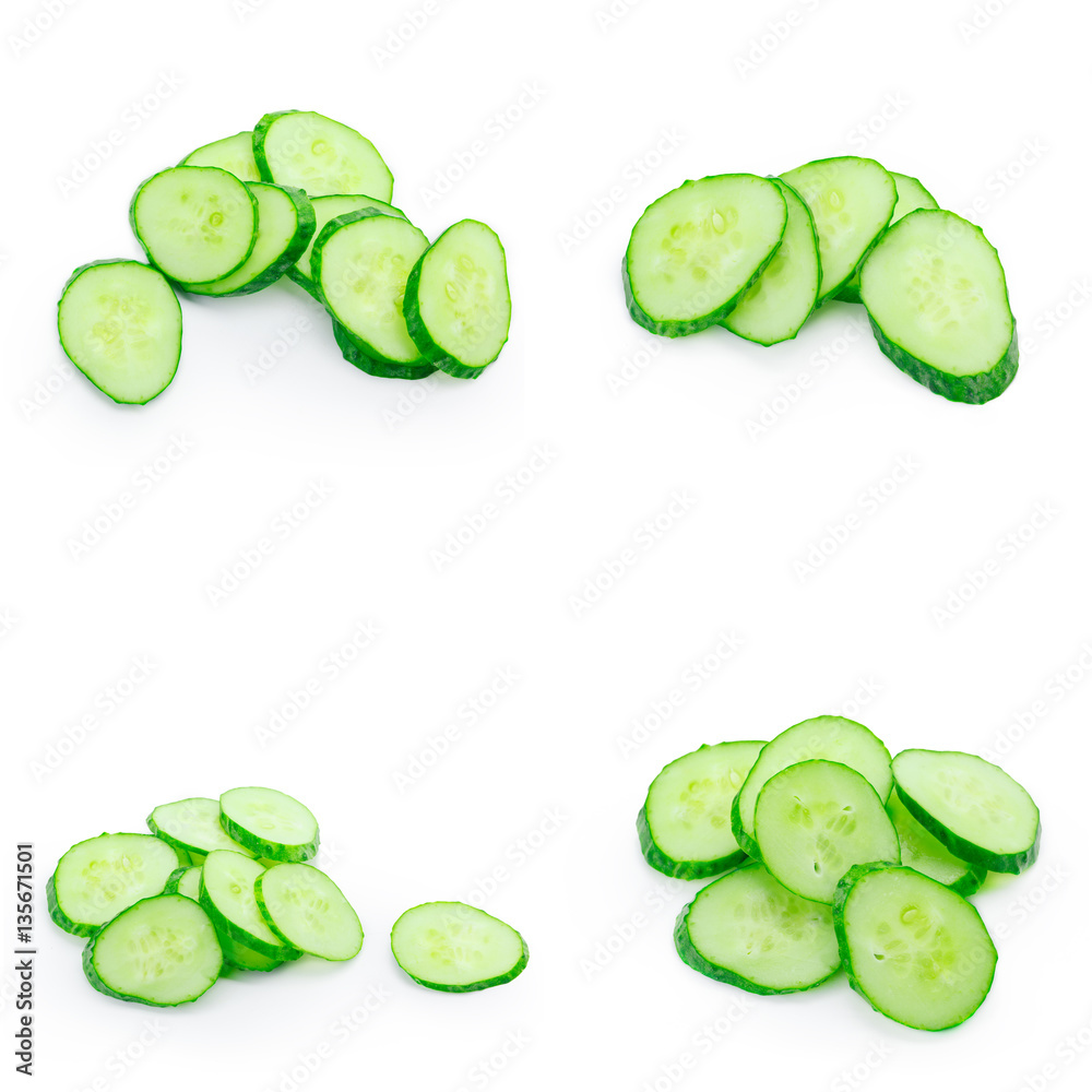 Cucumber and slices isolated over white background Cucumber and slices isolated over white background