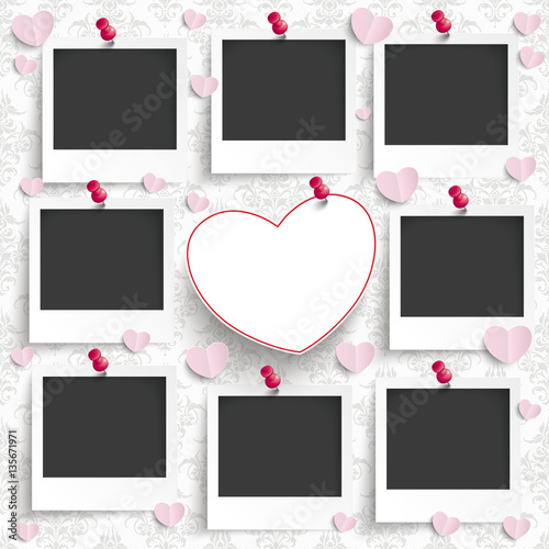 Batched Instant Photos Heart Ornaments Wallpaper