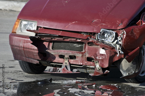 Fototapeta Naklejka Na Ścianę i Meble -  Crash broken car on accident site 