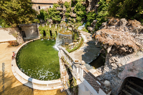 Sunny view of Fontana dell'Ovato, fountain and garden in Villa d`Este, Tivoli near Roma, Lazio region, Italy. photo