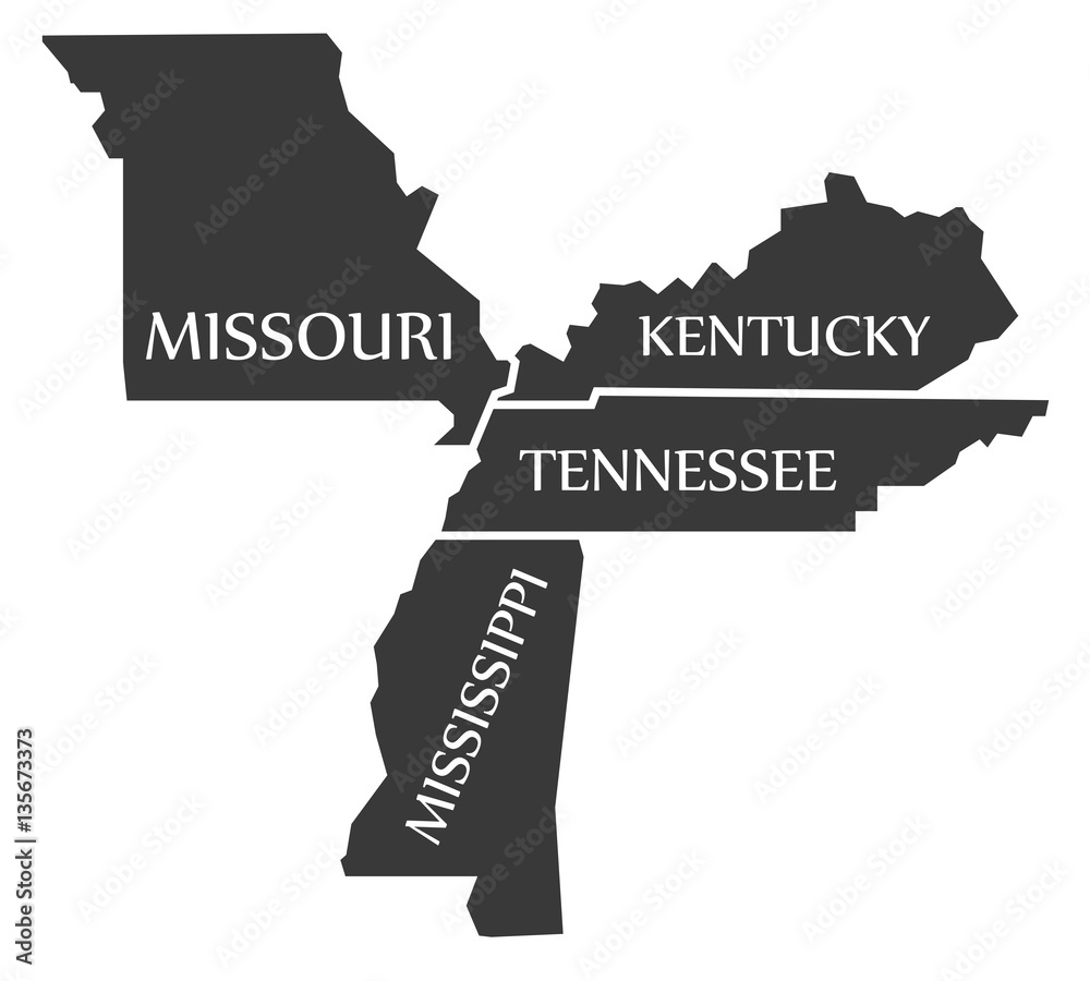 Map Of Missouri And Tennessee Missouri - Kentucky - Tennessee - Mississippi Map Labelled Black Stock  Vector | Adobe Stock