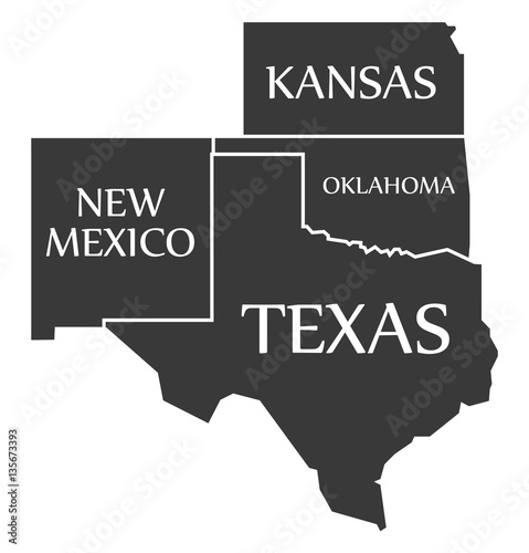 New Mexico - Kansas - Oklahoma - Texas labelled black