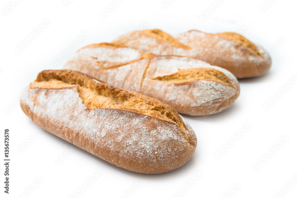 Ciabatta, fresh italian bread isolated on white background