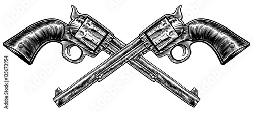 Obraz na plátně Crossed Pistol Guns