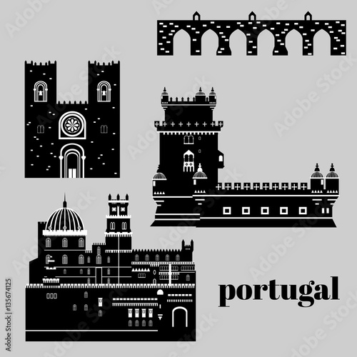 Travel landmark Portugal elements. Flat architecture and building icons. National portuguese symbol.