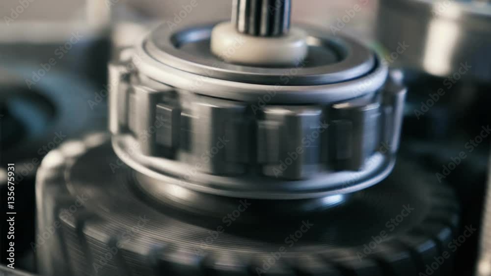 working of car transmission mechanism, close-up working of car transmission mechanism, close-up