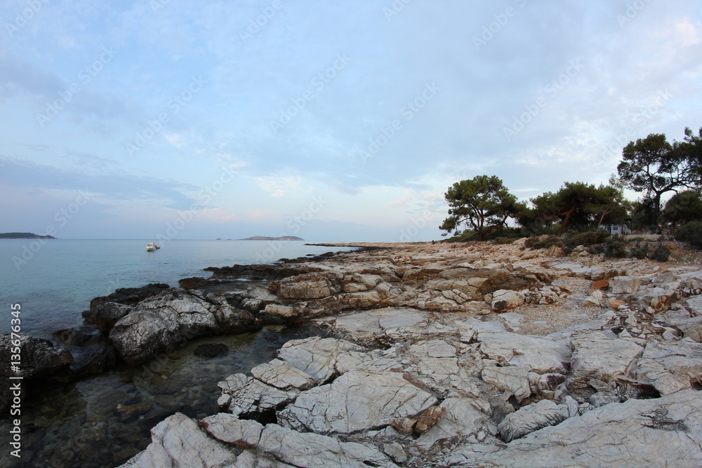 Thassos island - Psili Amos beach - beautiful greek landscape with stones and details
