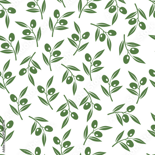 Olive tree branches texture. Vector olives seamless background for oil package