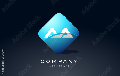 aa alphabet blue hexagon letter logo vector icon design