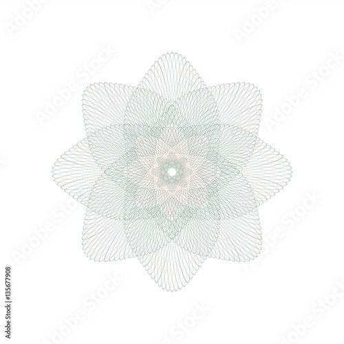 Guilloche decorative rosette element. Digital watermark. It can be used as a protective layer for certificate, voucher, banknote, money design, currency, note, check, ticket, reward etc