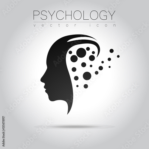 Modern head logo of Psychology. Profile Human. Creative style. Logotype in vector. Design concept. Brand company. Black grey color isolated on white background. Symbol for web, print, card, flyer.