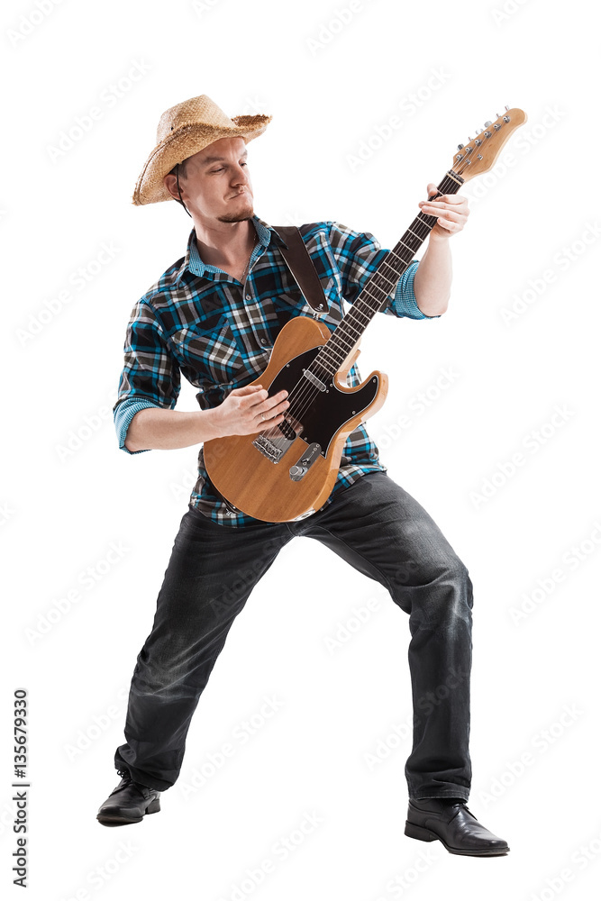 blues or country guitarist isolated on white blues or country guitarist isolated on white