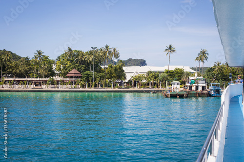 Beautiful view of the tropical island from the boat