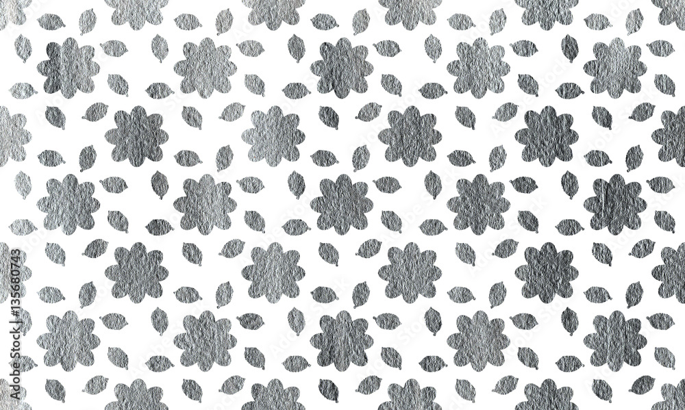 Silver flowers with leaves on white background. Silver flowers with leaves on white background.