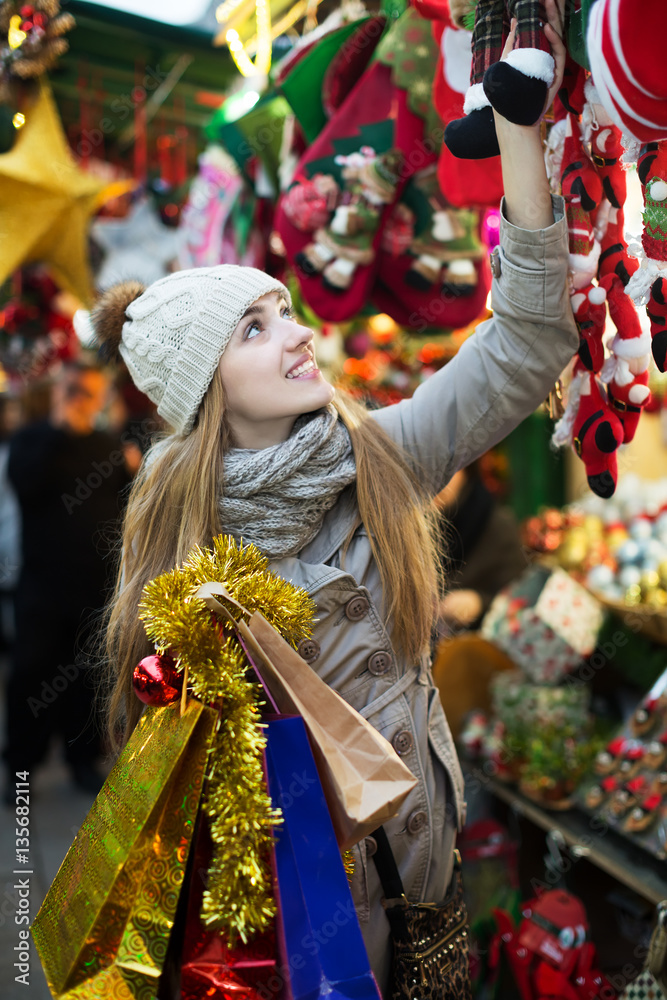 Girl shopping at festive fair