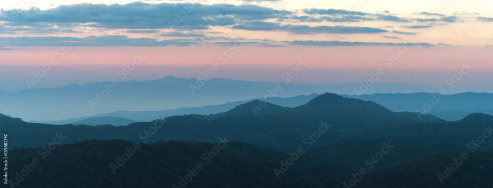 Silhouette panorama of layer mountain in the morning, north of Thailand Silhouette panorama of layer mountain in the morning, north of Thailand