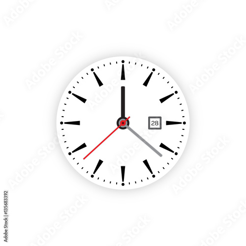 Vector image of minimalistic clock dial white with black ticks time, different shapes of round and square, isolated on background. The timer is divided into 60 parts
