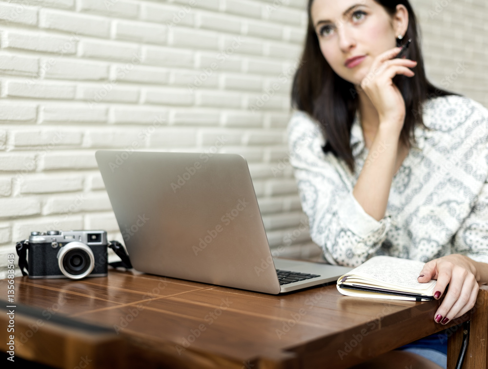 Woman Photographer Connection Laptop Working Concept Woman Photographer Connection Laptop Working Concept