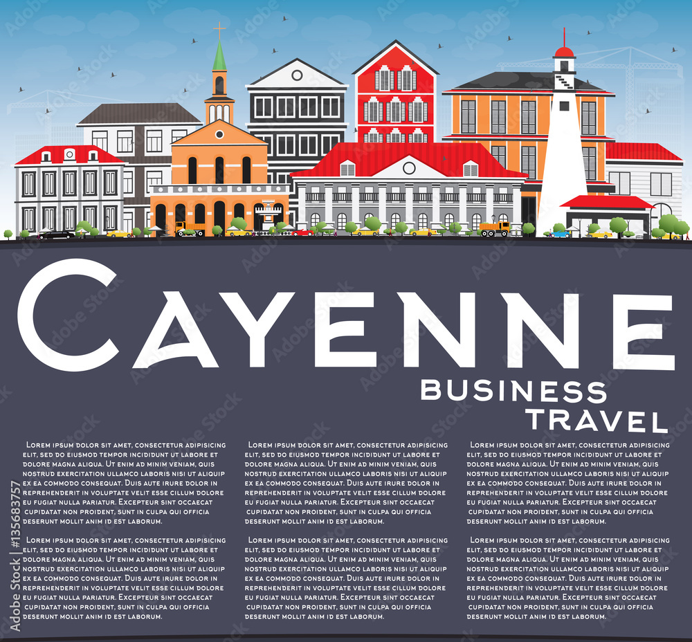 Cayenne Skyline with Color Buildings, Blue Sky and Copy Space. Cayenne Skyline with Color Buildings, Blue Sky and Copy Space.