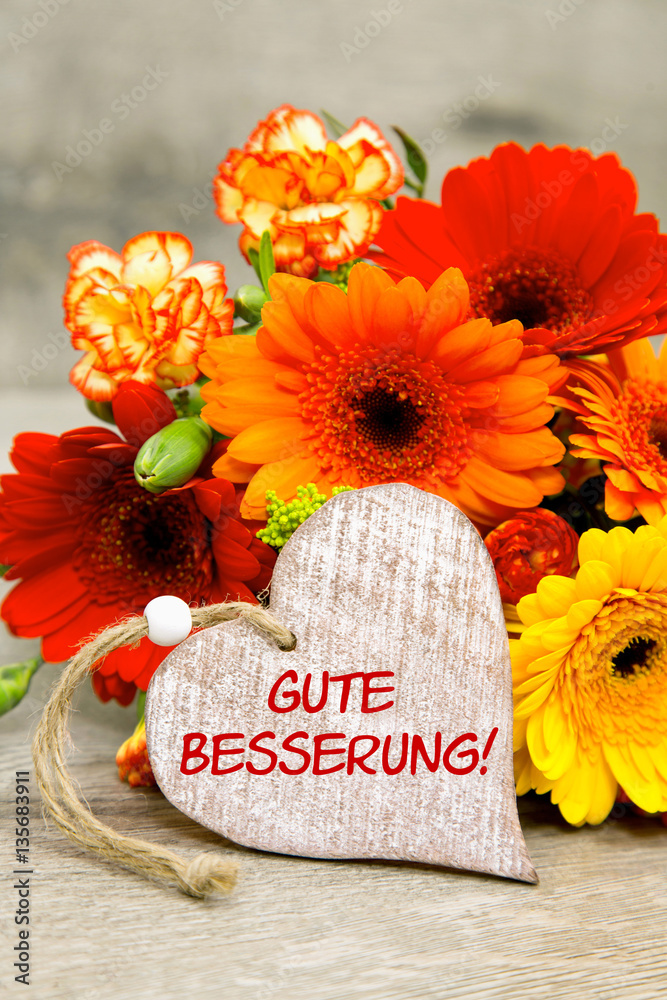 Blumen und Herz Gute Besserung! Stock Photo Adobe Stock