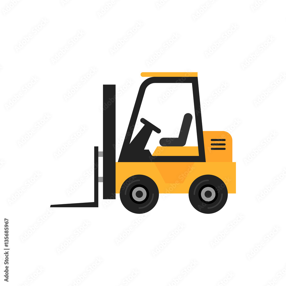 Fototapeta premium Forklift vector illustration isolated on white background. Modern flat icon.