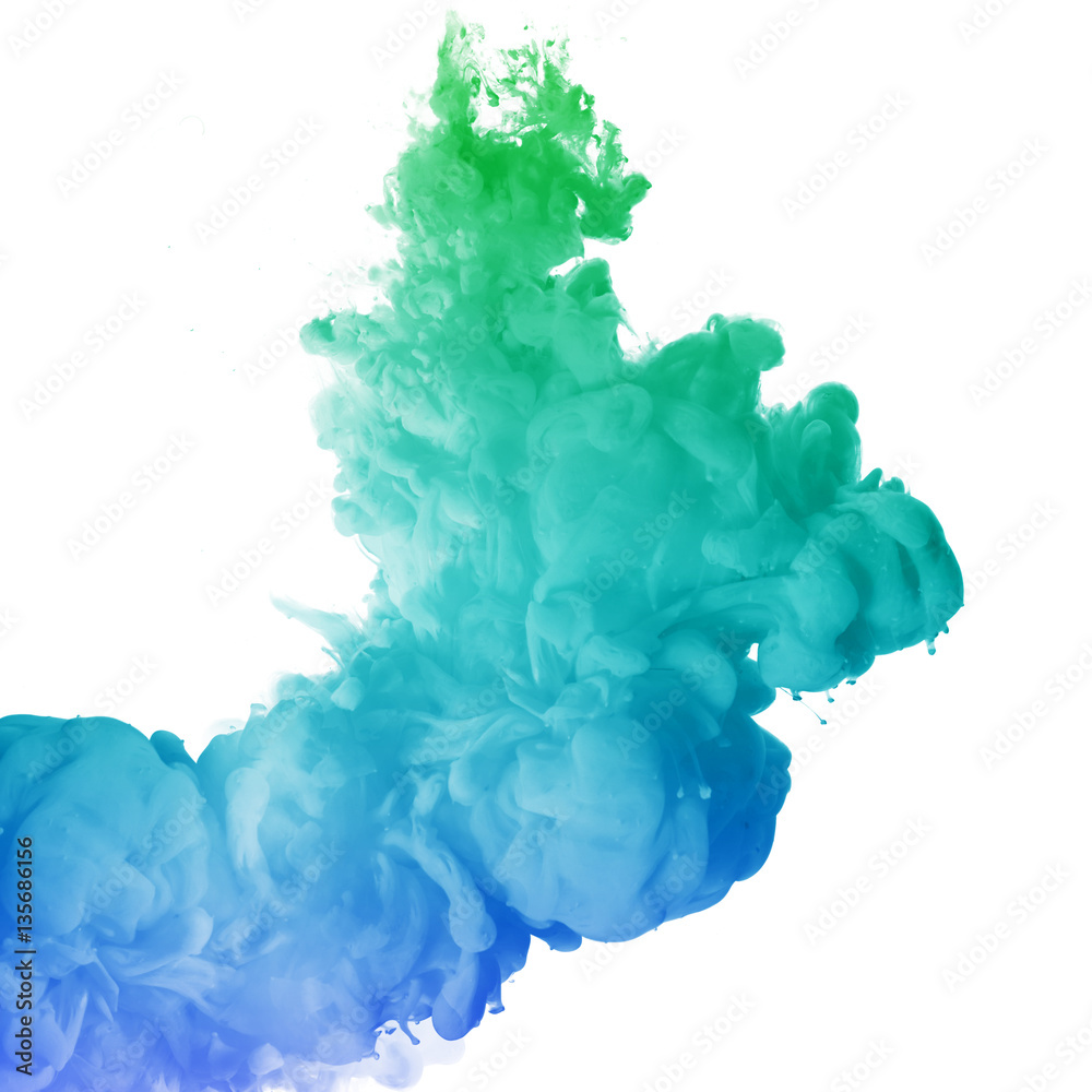 Fototapeta premium Vibrant Green to Blue Ink Cloud Explosion
