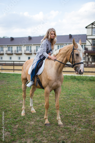beautiful young girl and a horse, portrait, spring