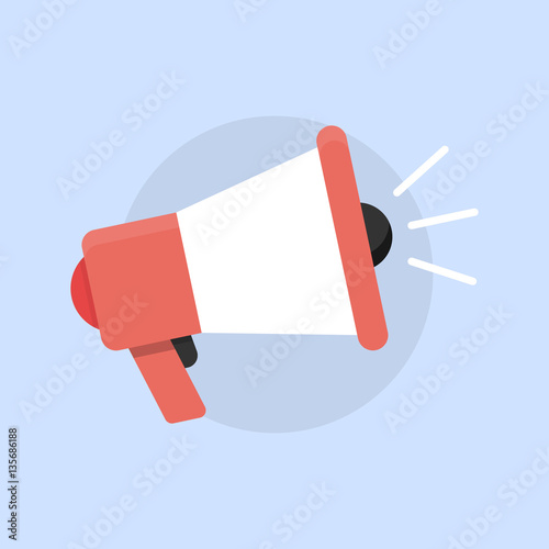 Megaphone flat vector icon on blue background.