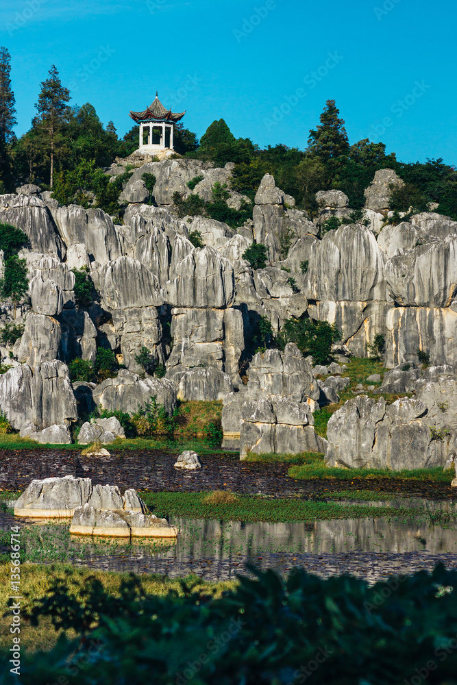 Stone Forest in Shilin, Yunnan Province, South China, not far from the provincial capital Kunming. It is the world-famous natural area of limestone formations and UNESCO World Heritage Site.