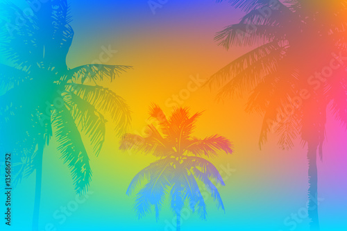 Fototapeta Naklejka Na Ścianę i Meble -  Tropical sunset or tropical sunrise on palm beach, can be used for a poster,web or printing on fabric