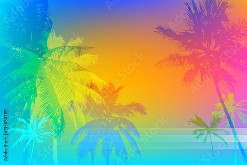 Tropical sunset or tropical sunrise on palm beach, can be used for a poster,web or printing on fabric