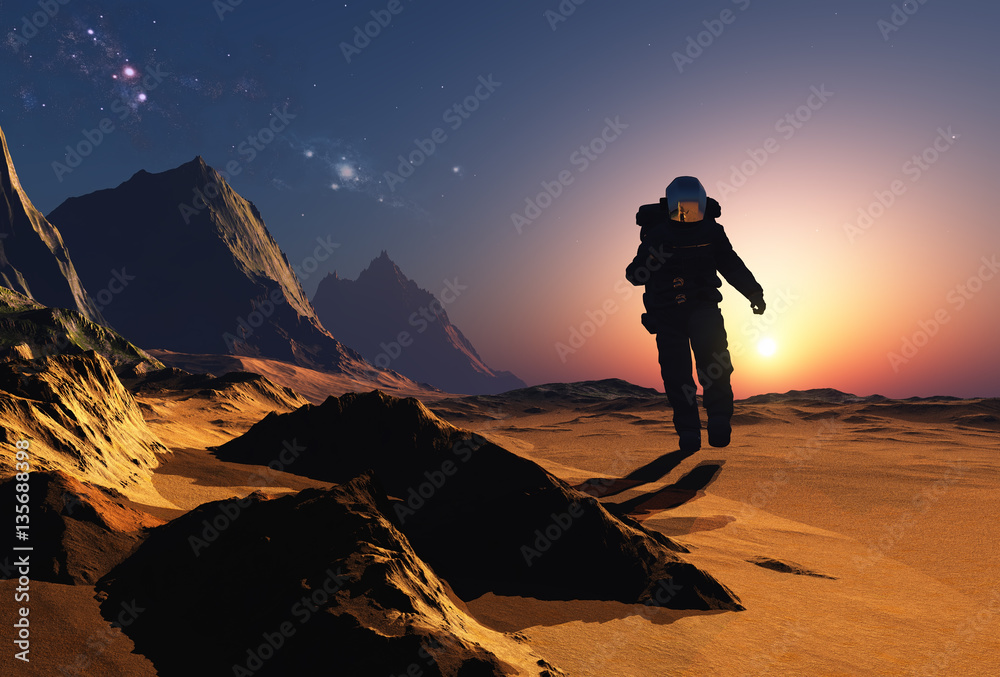The astronaut on the background of the planet.,3d render The astronaut on the background of the planet.,3d render
