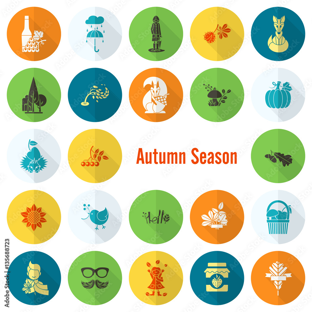 Set of Flat Autumn Icons Set of Flat Autumn Icons