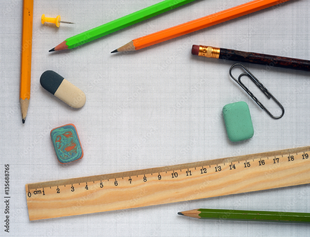 Pencils and wooden ruler