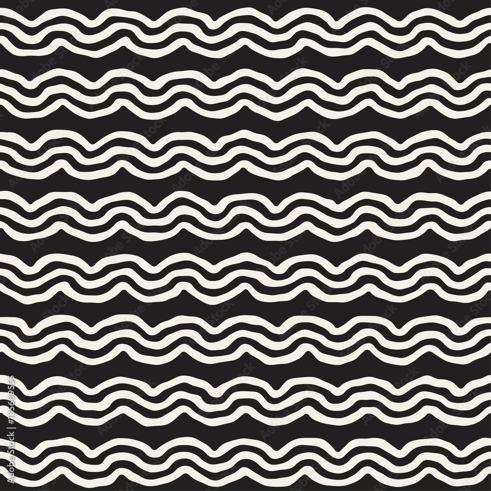Roughly Drawn Wavy Stripes Stylish Graphic Texture. Vector Seamless Black and White Pattern Roughly Drawn Wavy Stripes Stylish Graphic Texture. Vector Seamless Black and White Pattern