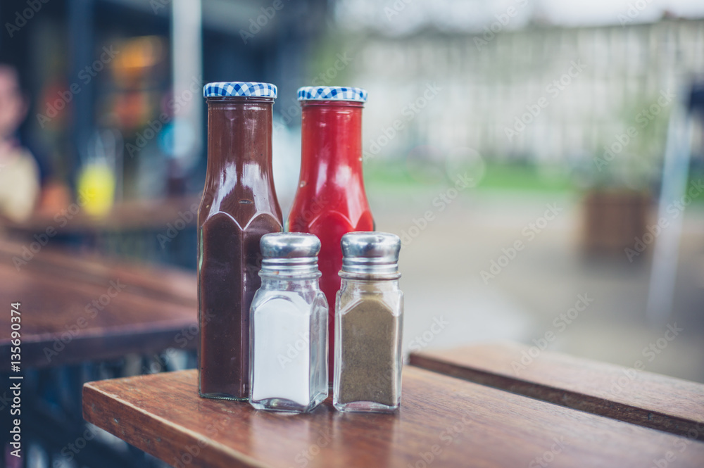 Condiments with salt and pepper
