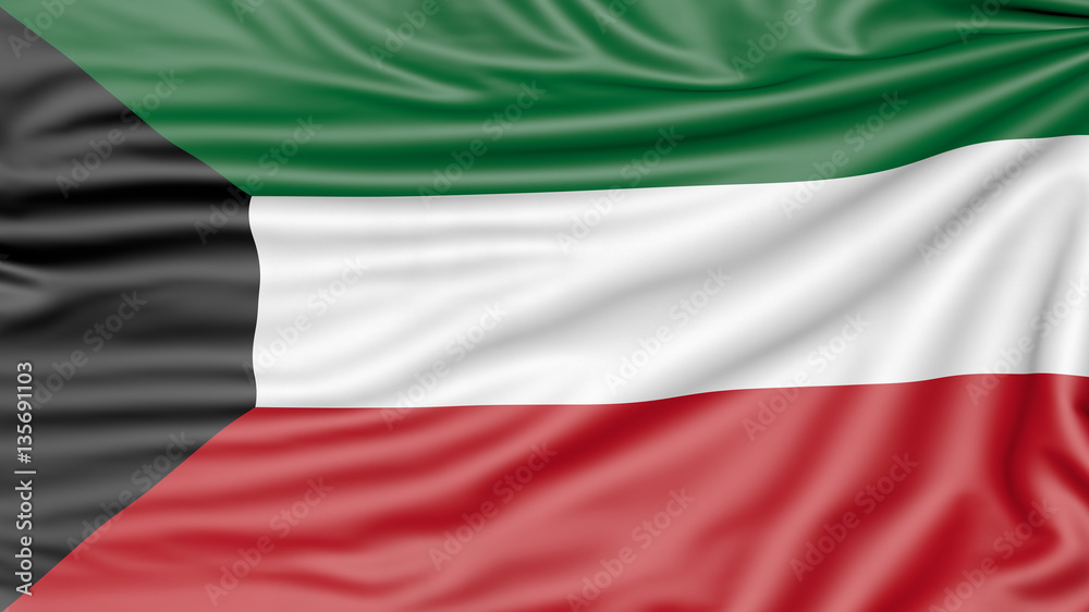 Flag of Kuwait, 3d illustration with fabric texture